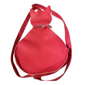 Kids pink cat-shaped leather backpack